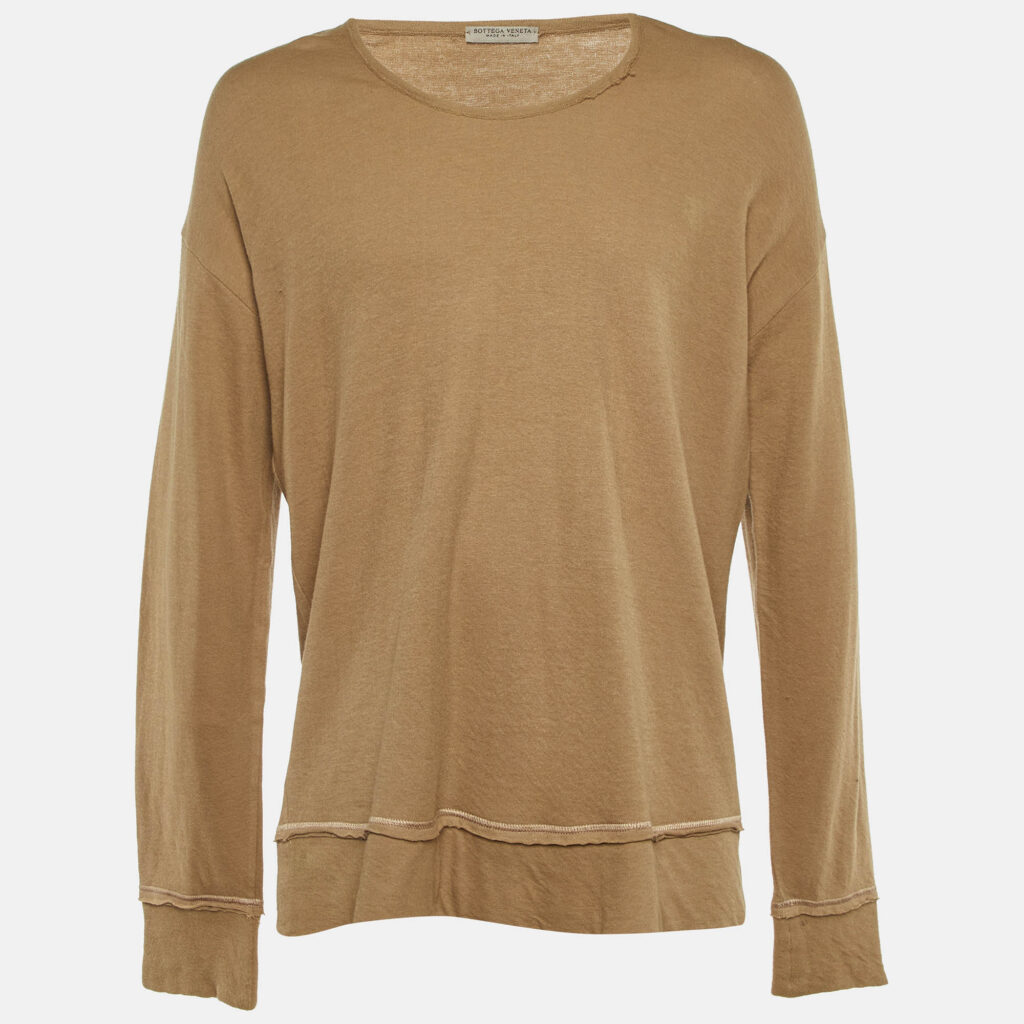 Bottega Veneta Beige Cotton Knit Long Sleeve T-Shirt XXL Bottega Veneta Beige Cotton Knit Long Sleeve T-Shirt XXL