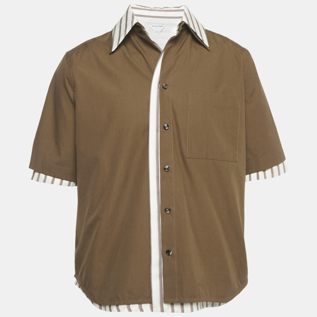 Bottega Veneta Brown Cotton Button Front Double Layered Shirt XXXL Bottega Veneta Brown Cotton Button Front Double Layered Shirt XXXL