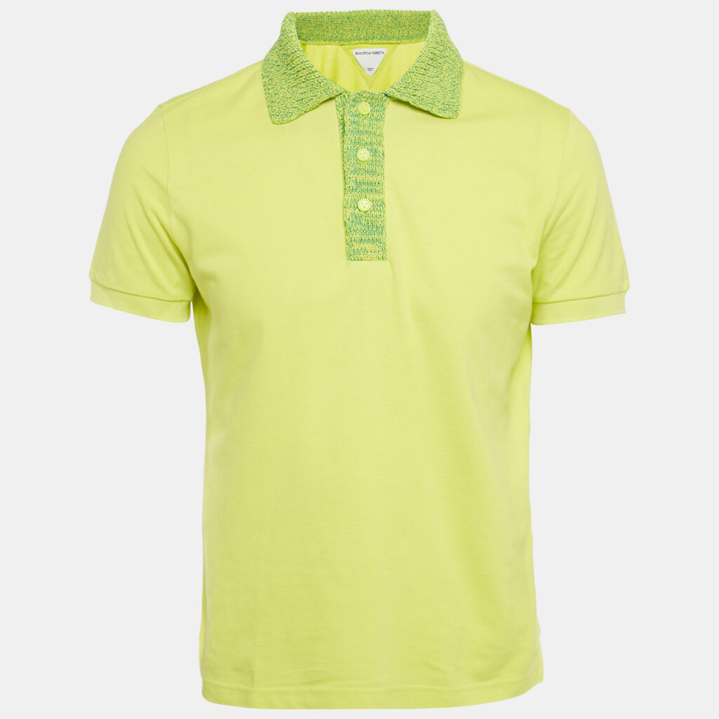 Bottega Veneta Yellow Cotton Collar Trim Polo T-Shirt L