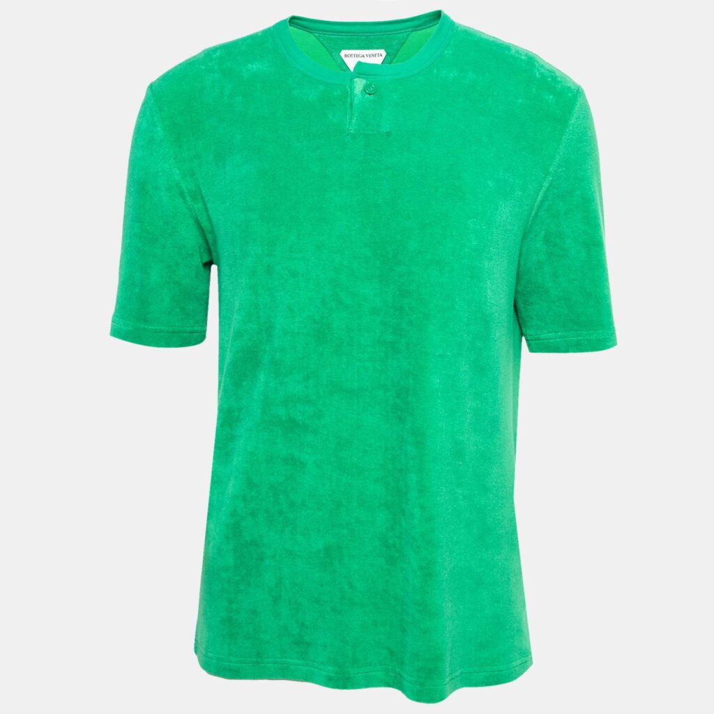 Bottega Veneta Green Terry Cotton Crew Neck T-Shirt L Bottega Veneta Green Terry Cotton Crew Neck T-Shirt L