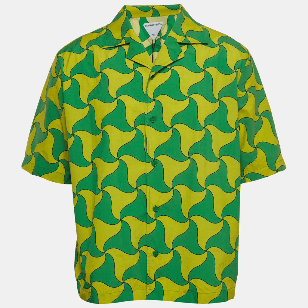 Bottega Veneta Green/Yellow Printed Nylon Bowling Shirt L Bottega Veneta Green/Yellow Printed Nylon Bowling Shirt L