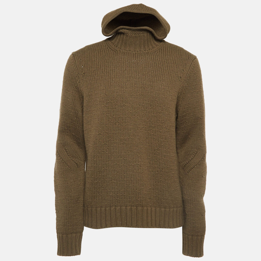 Bottega Veneta Olive Green Knit Hooded Sweater L Bottega Veneta Olive Green Knit Hooded Sweater L