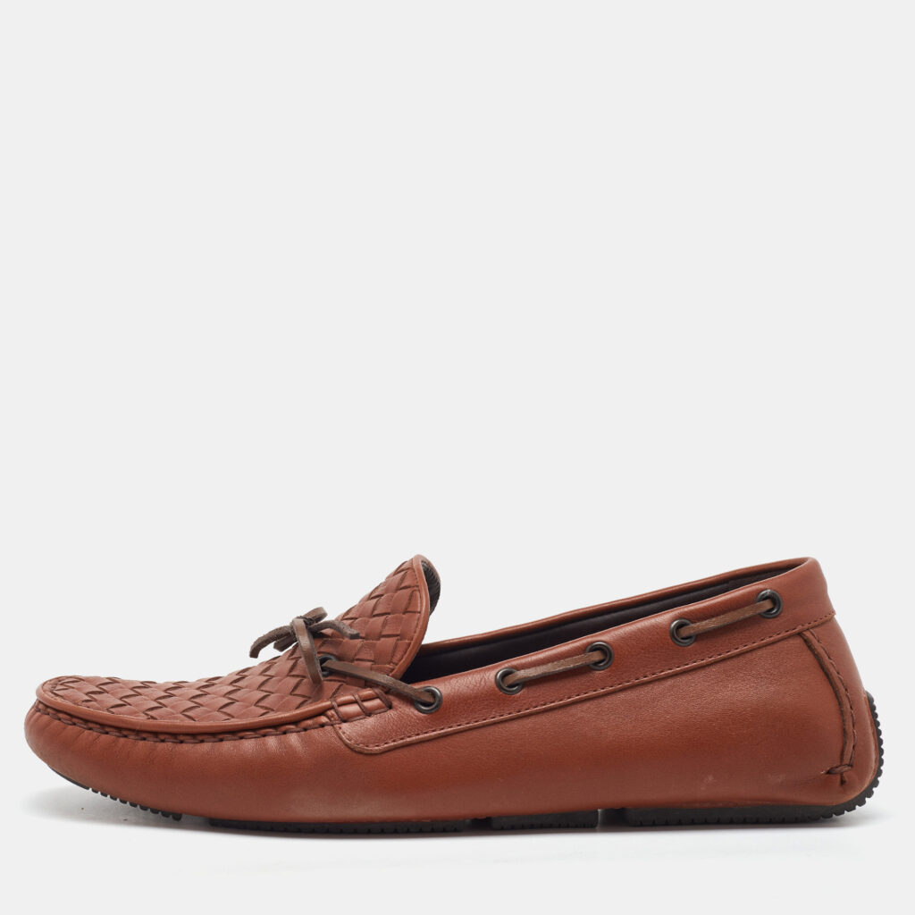 Bottega Veneta Brown Intrecciato Leather Cervo Wave Driver Bow Loafers Size 41.5 Bottega Veneta Brown Intrecciato Leather Cervo Wave Driver Bow Loafers Size 41.5