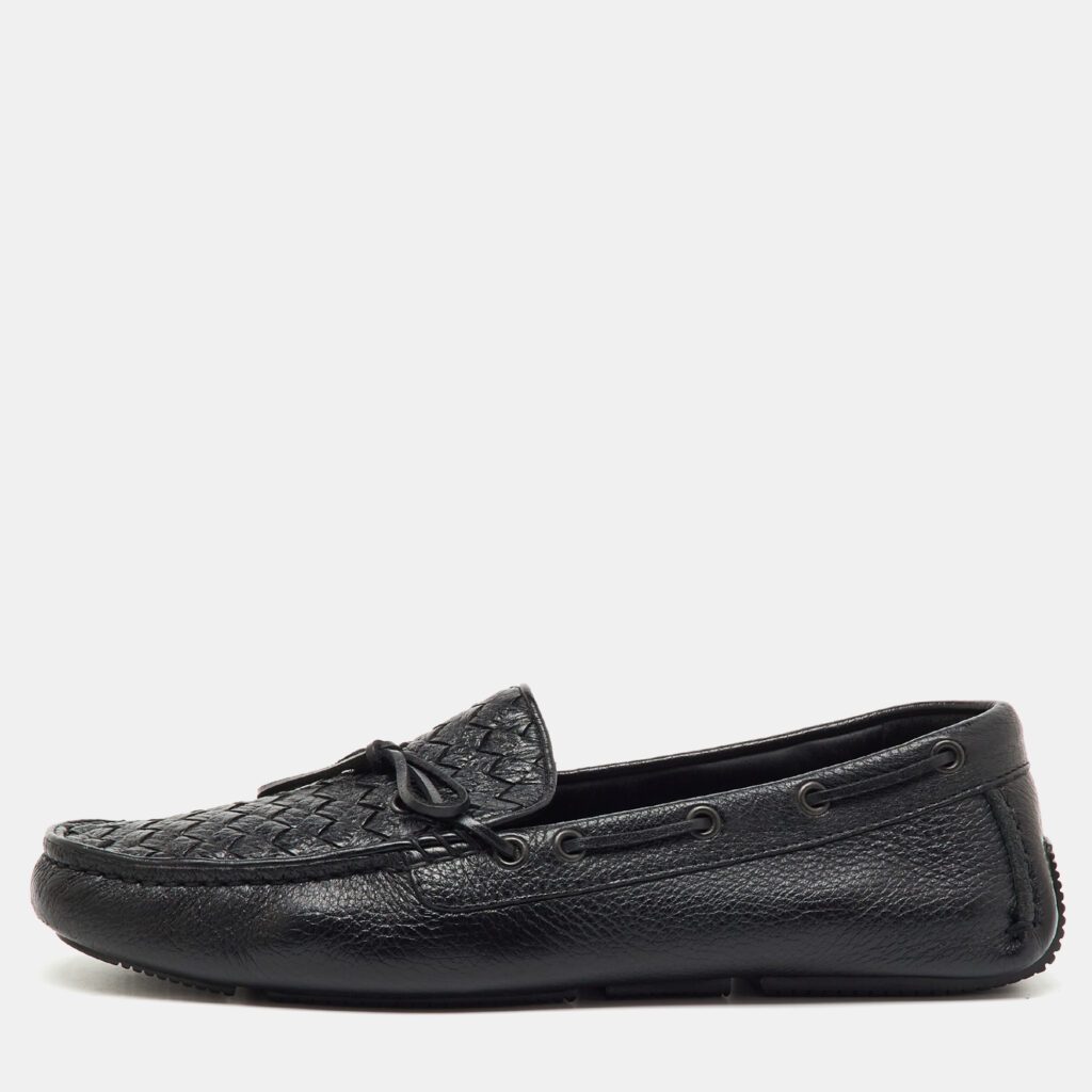 Bottega Veneta Black Intrecciato Leather Bow Slip On Loafers Size 41.5 Bottega Veneta Black Intrecciato Leather Bow Slip On Loafers Size 41.5