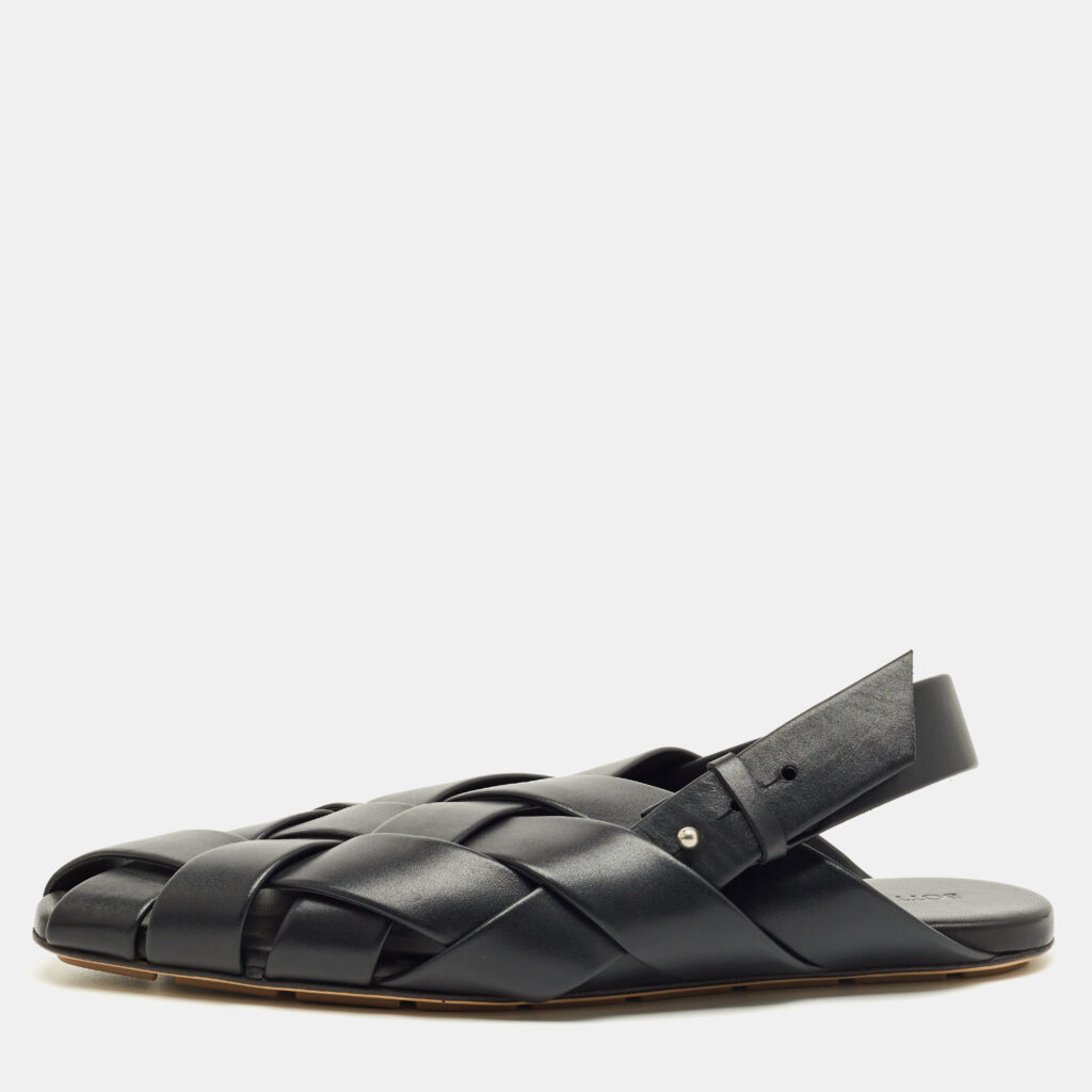 Bottega Veneta Black Leather Alfie Slingback Flat Sandals Size 42