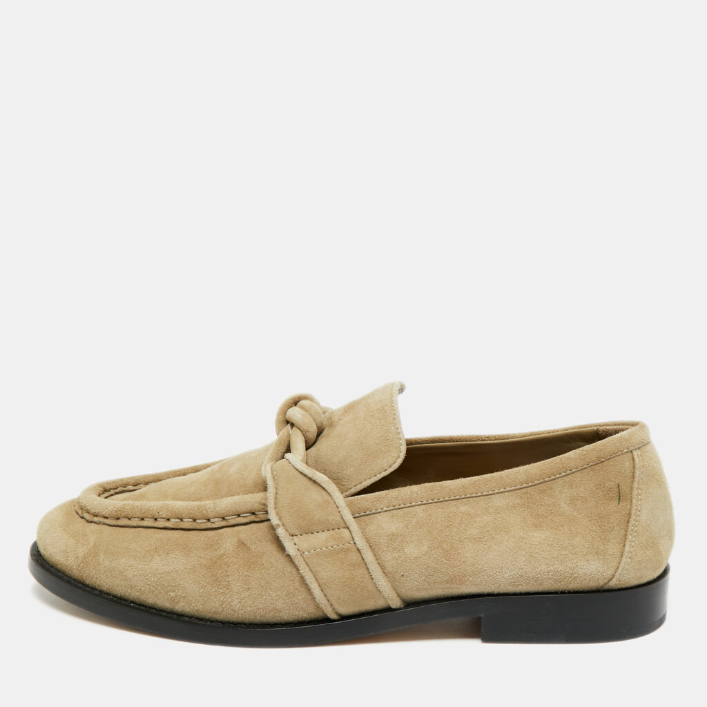 Bottega Veneta Knot Olive Grey Suede Slip On Loafers Size 42