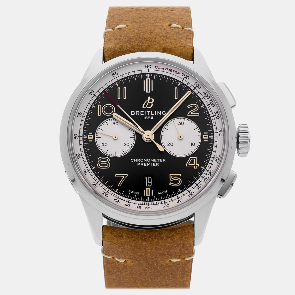 Breitling Black Stainless Steel Premier Automatic Men's Wristwatch 42 mm