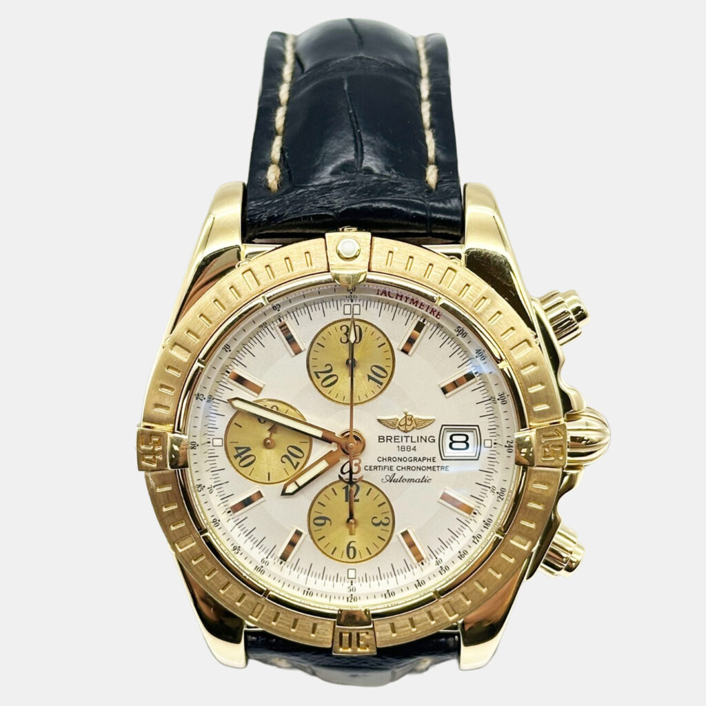 Breitling Chronomat K13356 Automatic White 18k Yellow Gold Men's Wristwatch 44 mm