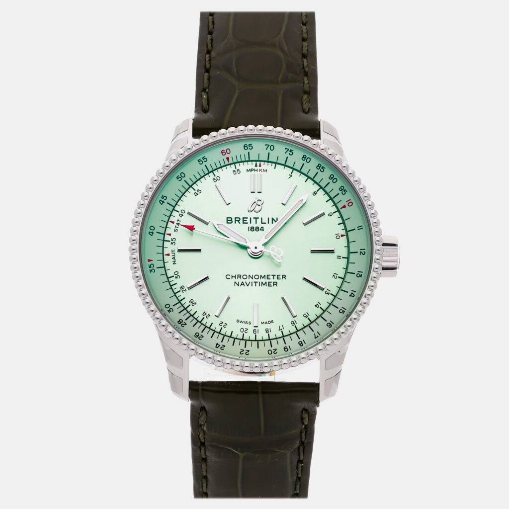 Pre-Owned Breitling Navitimer A17395361L1P1 Green Automatic Stainless Steel Men's wristwatch 35 mm