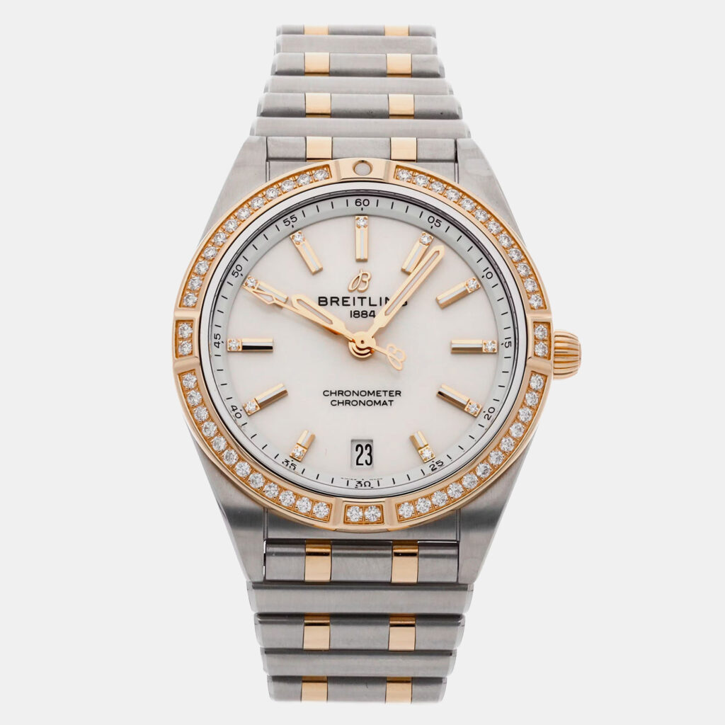Pre-Owned Breitling Chronomat U10380591A1U1 Silver Automatic 18k Rose Gold Stainless Steel Men's Wristwatch 36 mm Pre-Owned Breitling Chronomat U10380591A1U1 Silver Automatic 18k Rose Gold Stainless Steel Men's Wristwatch 36 mm