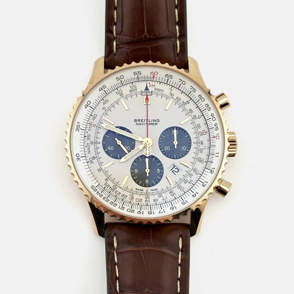 luxury-men-breitling-used-watches-p1239670-004-1.jpeg Breitling Navitimer 1 B01 Chronograph RB0127 Automatic White 18k Rose Gold Men's Wristwatch 46 mm