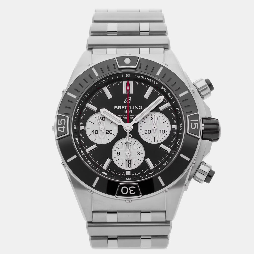 Pre-Owned Breitling Super Chronomat B01 AB0136251B1A1 Black Stainless Steel Men's Wristwatch 44 MM Pre-Owned Breitling Super Chronomat B01 AB0136251B1A1 Black Stainless Steel Men's Wristwatch 44 MM