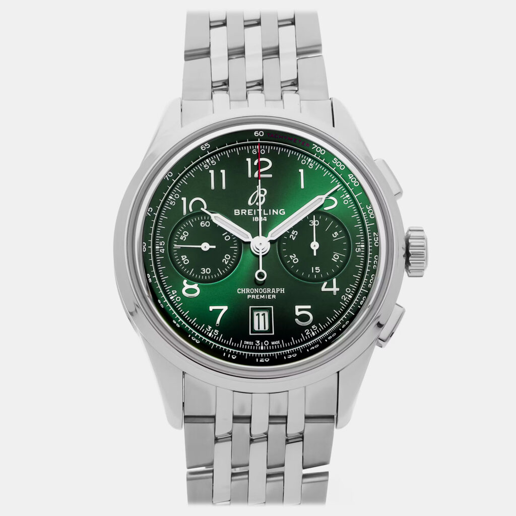 Pre-Owned Breitling Premier B01 Chronograph AB0145371L1A1 Green Automatic Stainless Steel Men's Wristwatch 42 MM Pre-Owned Breitling Premier B01 Chronograph AB0145371L1A1 Green Automatic Stainless Steel Men's Wristwatch 42 MM
