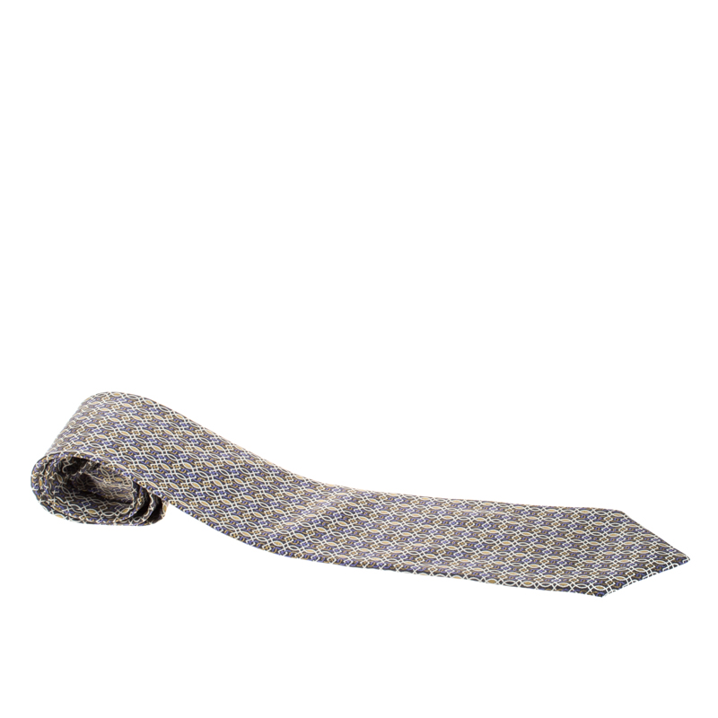 Brioni Multicolor Lattice Foil Print Traditional Silk Tie