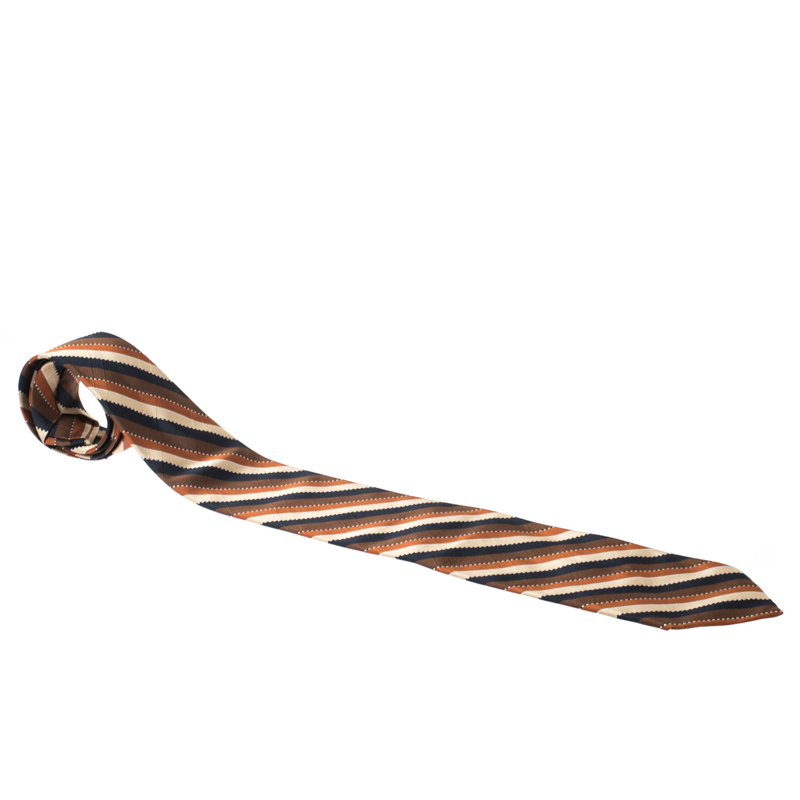 Brioni Vintage Multicolor Striped Jacquard Silk Tie Brioni Vintage Multicolor Striped Jacquard Silk Tie