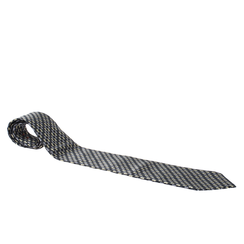 Brioni Vintage Black & Metallic Foil Print Motif Silk Tie Brioni Vintage Black & Metallic Foil Print Motif Silk Tie