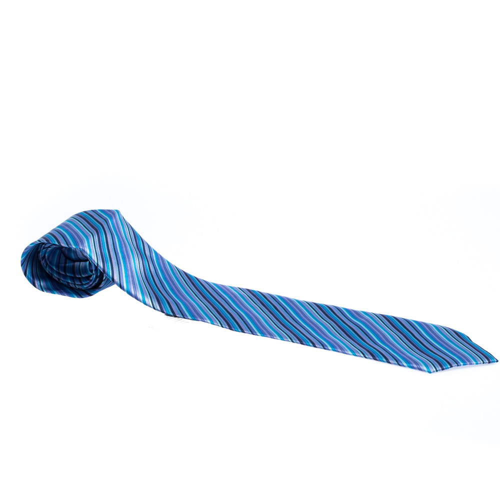 Brioni Blue & Purple Diagonal Striped Silk Tie Brioni Blue & Purple Diagonal Striped Silk Tie
