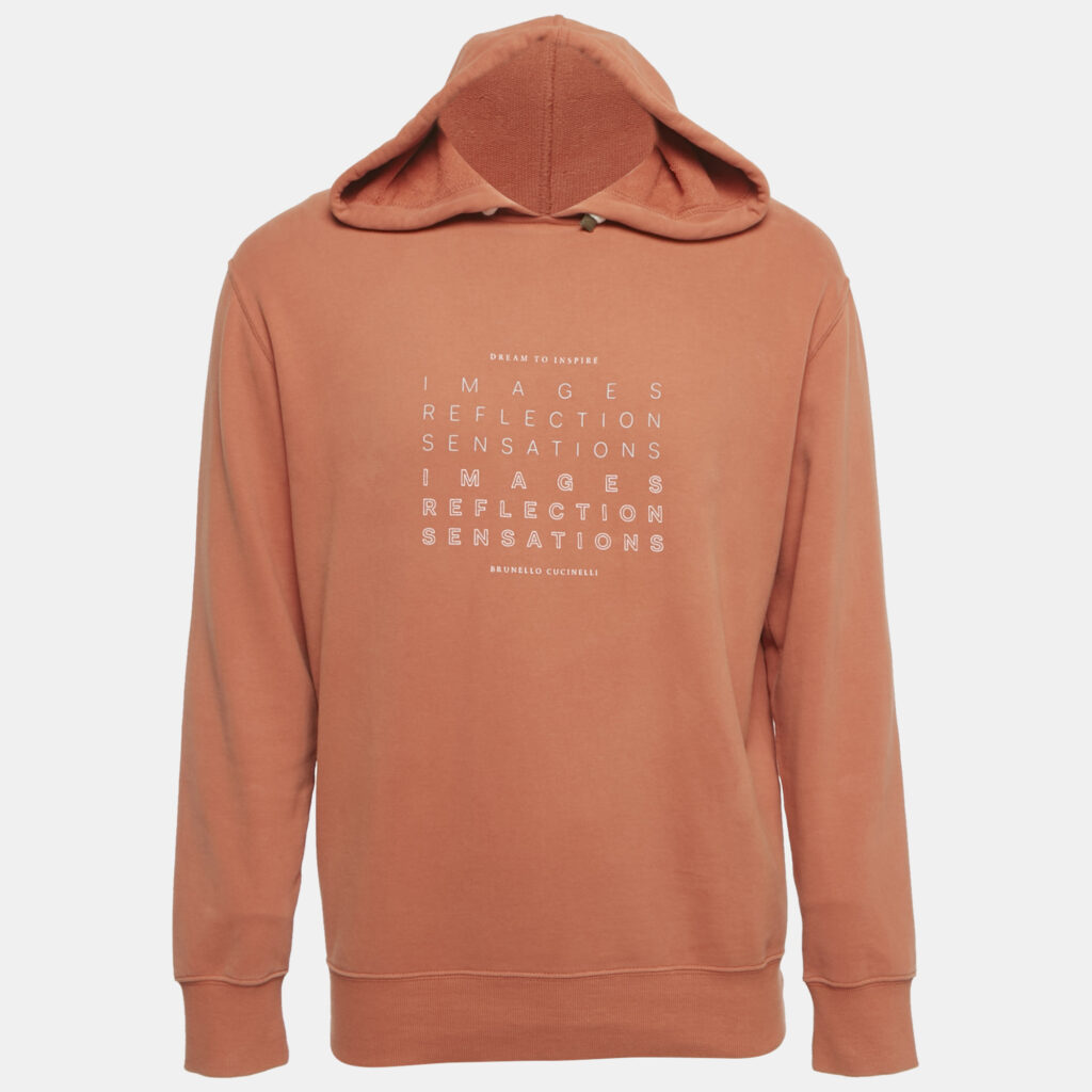Brunello Cucinelli Orange Printed Cotton Hoodie S Brunello Cucinelli Orange Printed Cotton Hoodie S