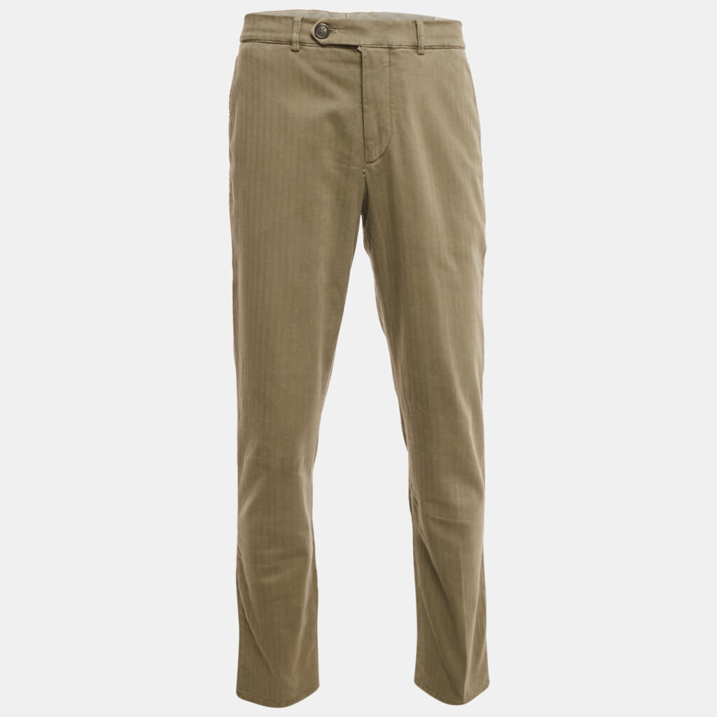 Brunello Cucinelli Sage Green Herringbone Cotton Traditional Fit Trousers M Brunello Cucinelli Sage Green Herringbone Cotton Traditional Fit Trousers M