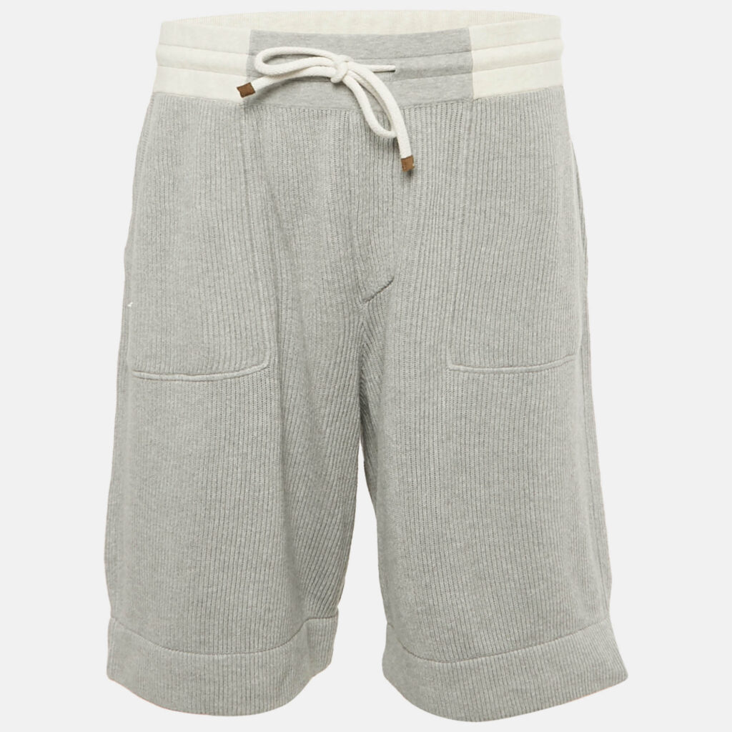 Brunello Cucinelli Grey Cotton Rib Knit Shorts XL Brunello Cucinelli Grey Cotton Rib Knit Shorts XL