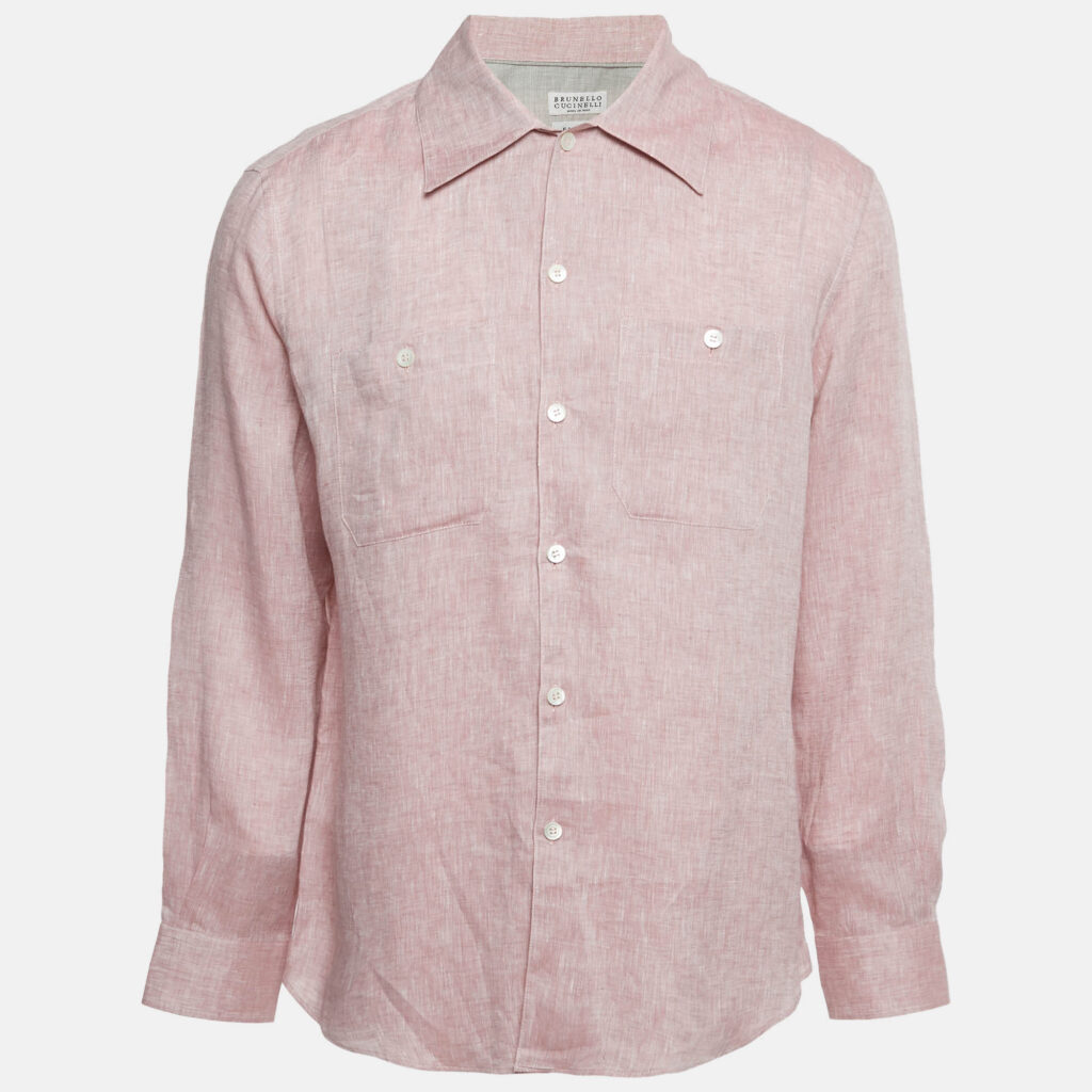 Brunello Cucinelli Pink Linen Easy Fit Shirt L