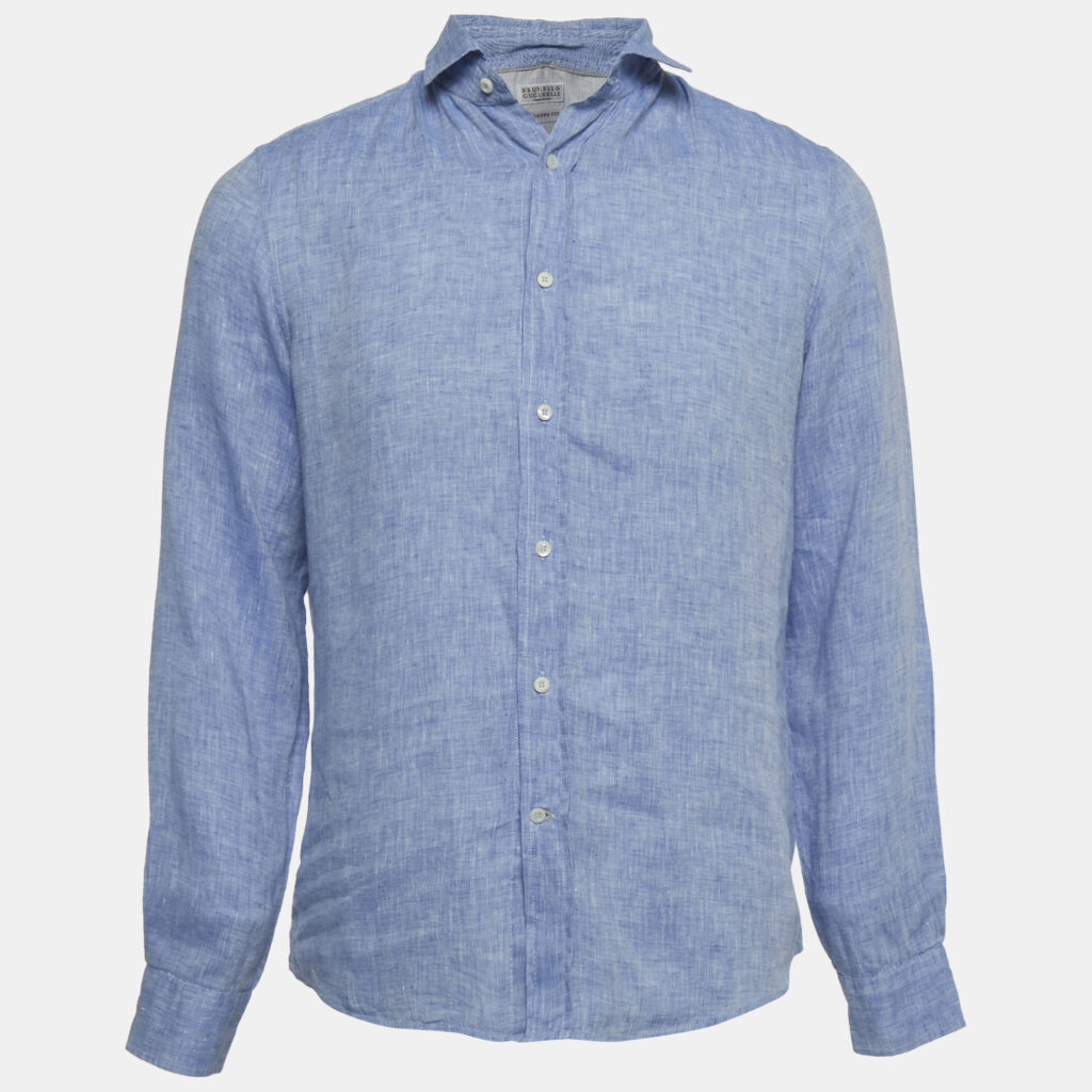 Brunello Cucinelli Blue Linen Long Sleeve Shirt M