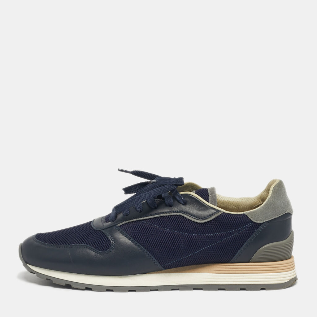 Brunello Cucinelli Navy Blue Suede and Leather Lace Up Sneakers Size 44 Brunello Cucinelli Navy Blue Suede and Leather Lace Up Sneakers Size 44