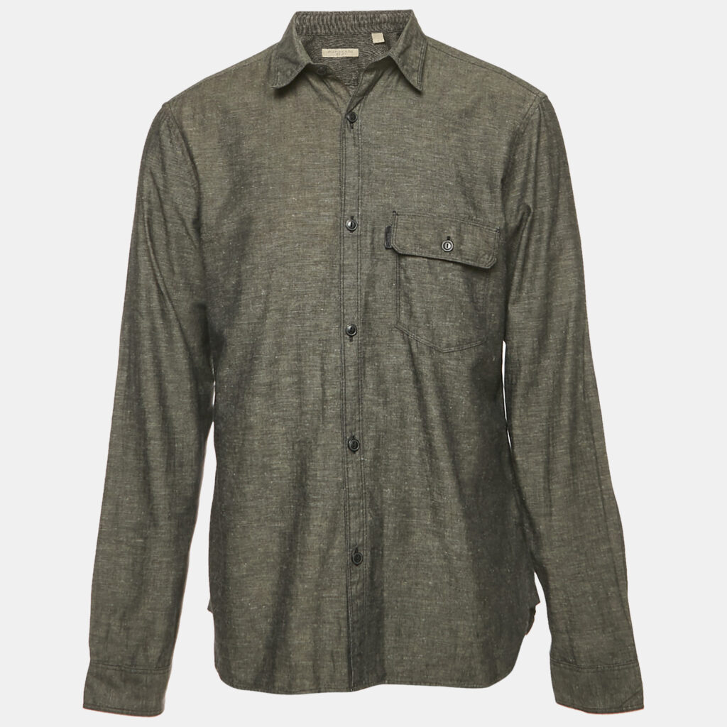 Burberry Brit Dark Grey Cotton Blend Button Front Shirt L Burberry Brit Dark Grey Cotton Blend Button Front Shirt L