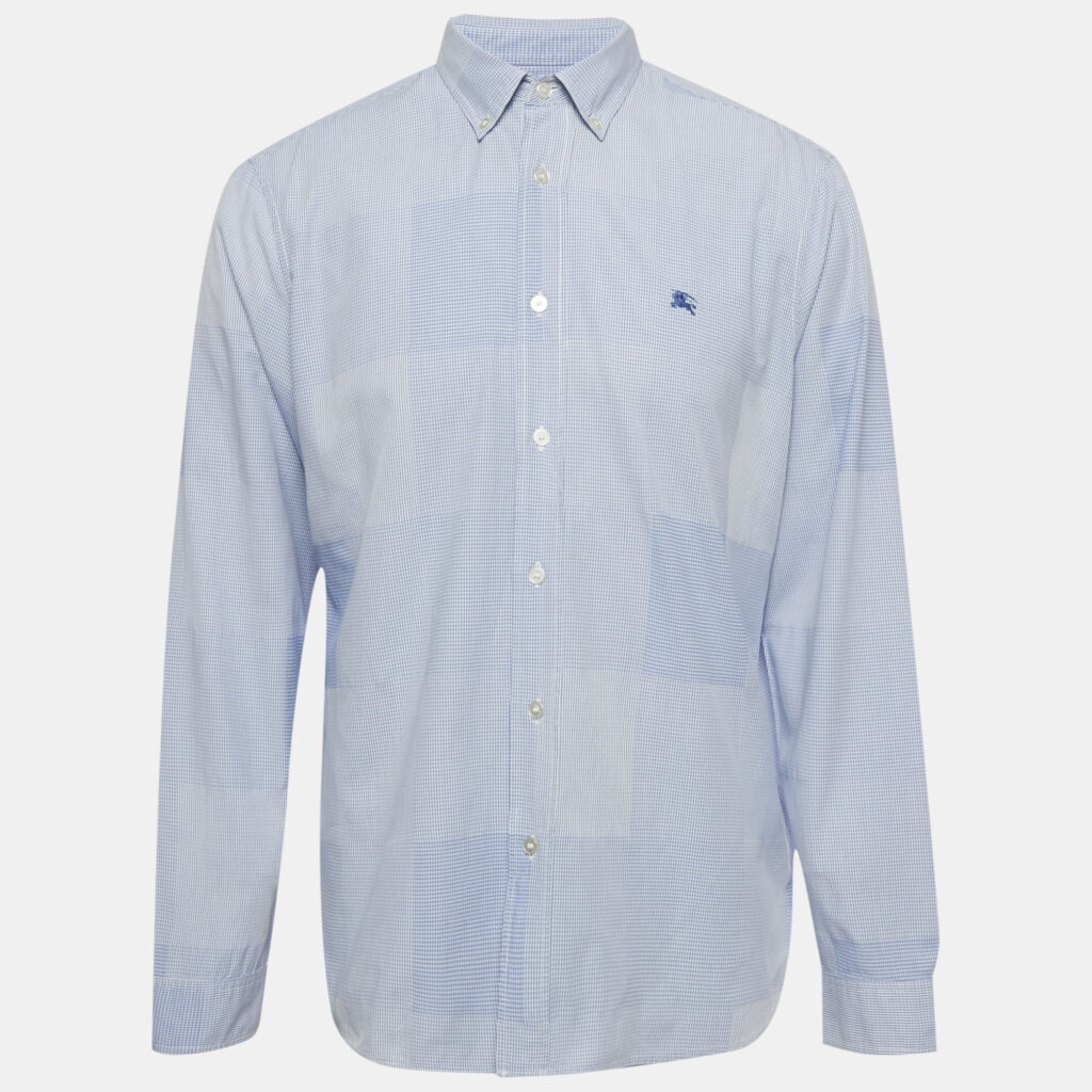 Burberry Brit Blue Checkered Cotton Full Sleeve Shirt XL