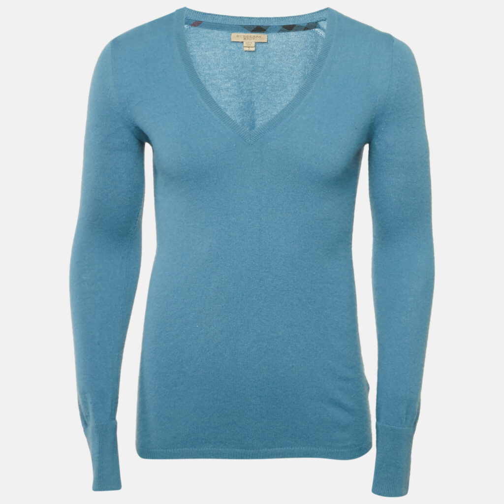 Burberry Brit Blue Cashmere Knit V-Neck Sweater S
