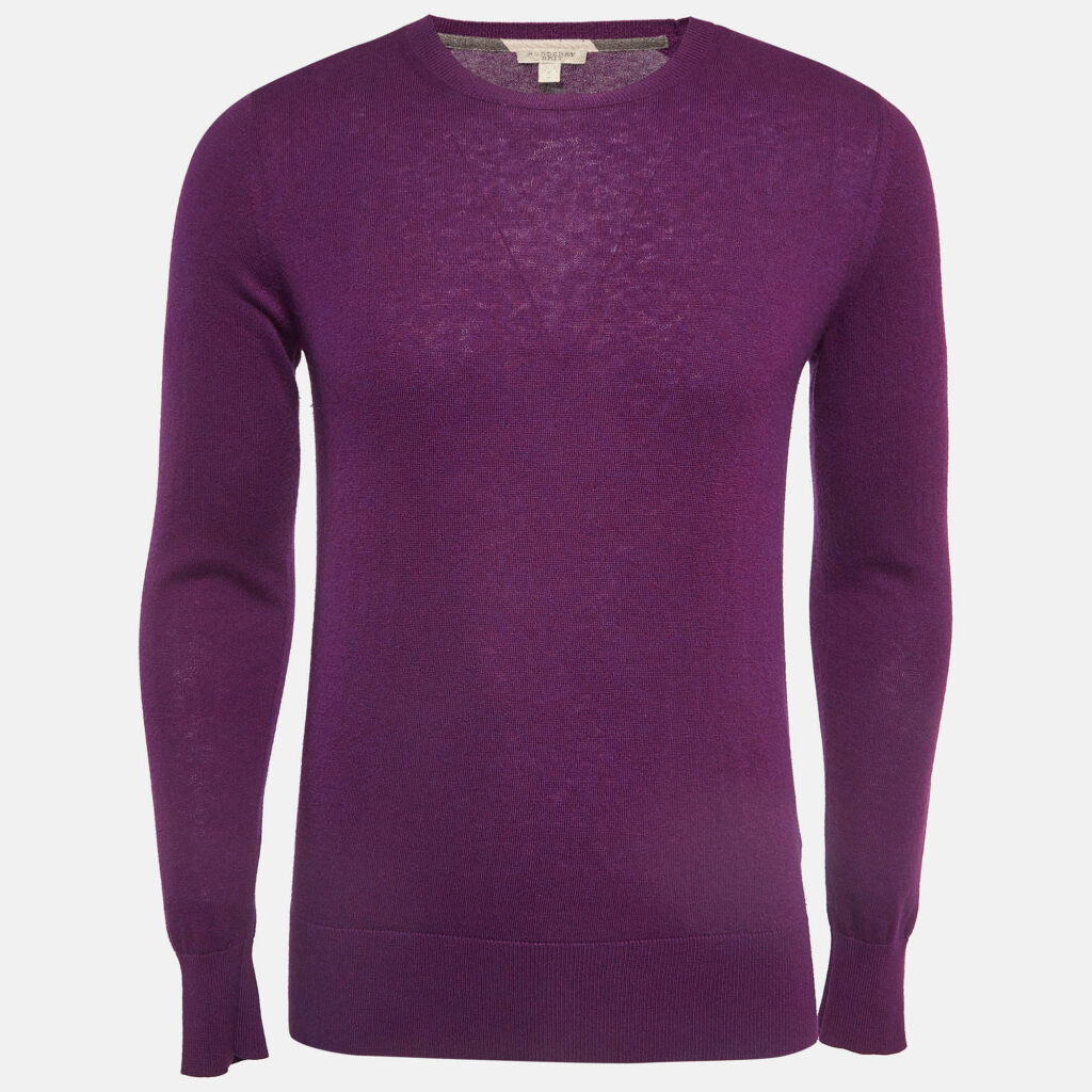 Burberry Brit Purple Wool & Cotton Knit Contrast Trim Sweatshirt S Burberry Brit Purple Wool & Cotton Knit Contrast Trim Sweatshirt S