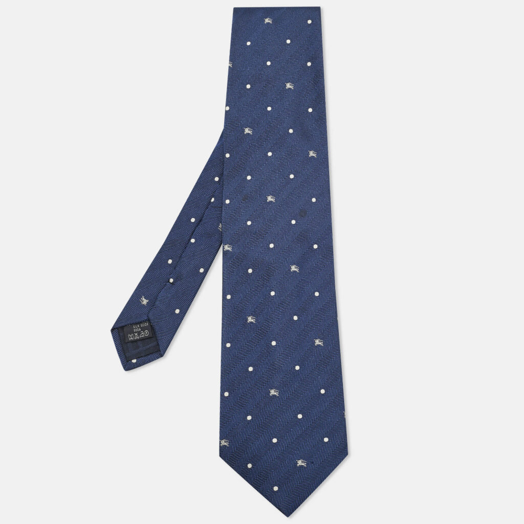 Burberry London Teal Blue Equestrian Herringbone Silk Tie Burberry London Teal Blue Equestrian Herringbone Silk Tie