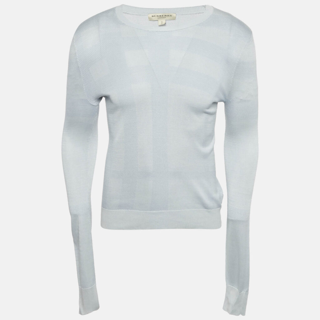 Burberry London Blue Silk Jacquard Knit Jumper S