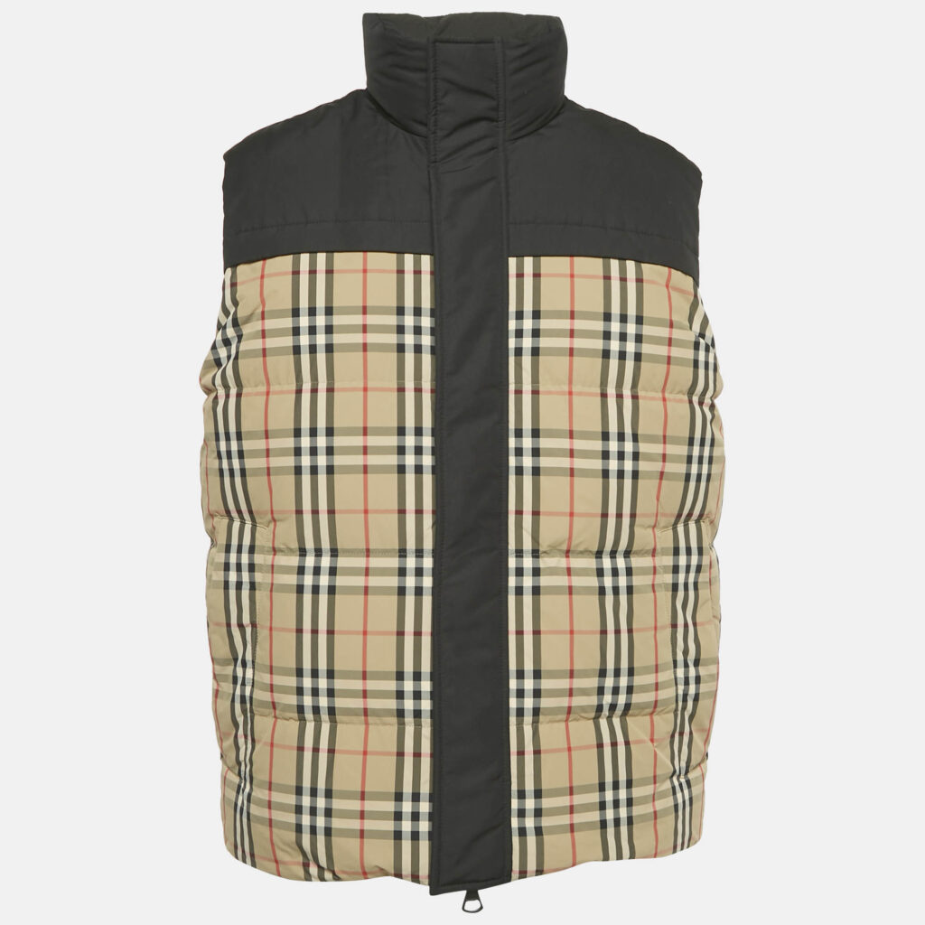 Burberry Black/Archive Beige Checks Nylon Reversible Down Vest XS
