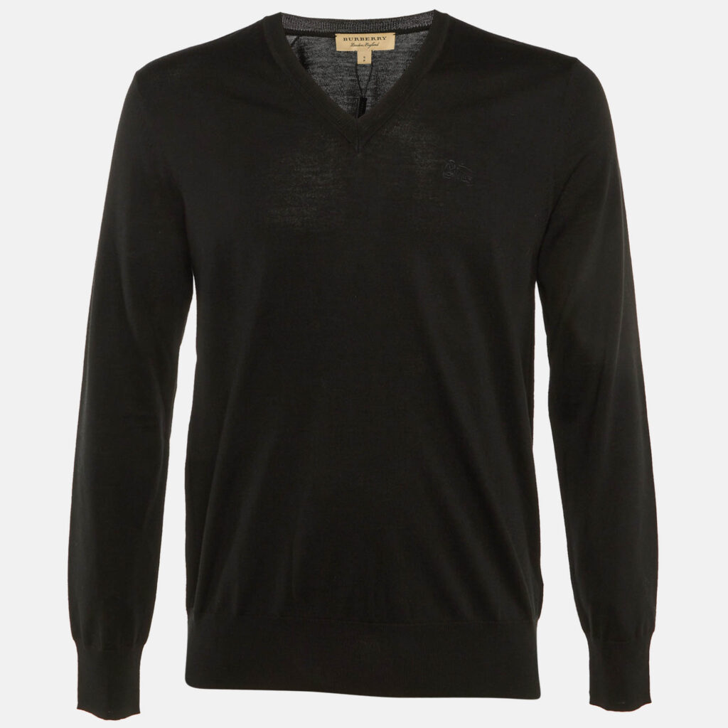 luxury-men-burberry-new-clothes-p1229609-007-1.jpg Burberry Black Merino Wool Benton V-Neck Sweater S