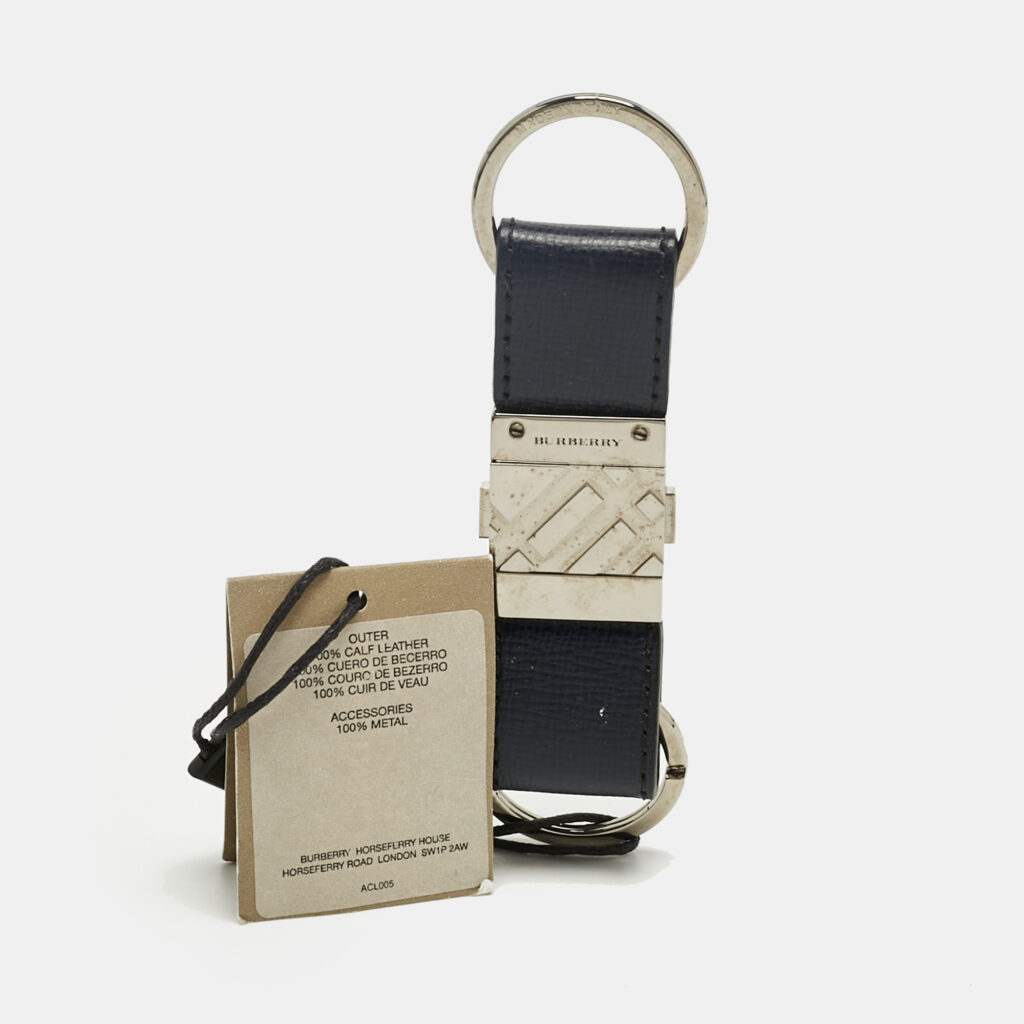 Burberry Navy Blue Leather Keyring Burberry Navy Blue Leather Keyring