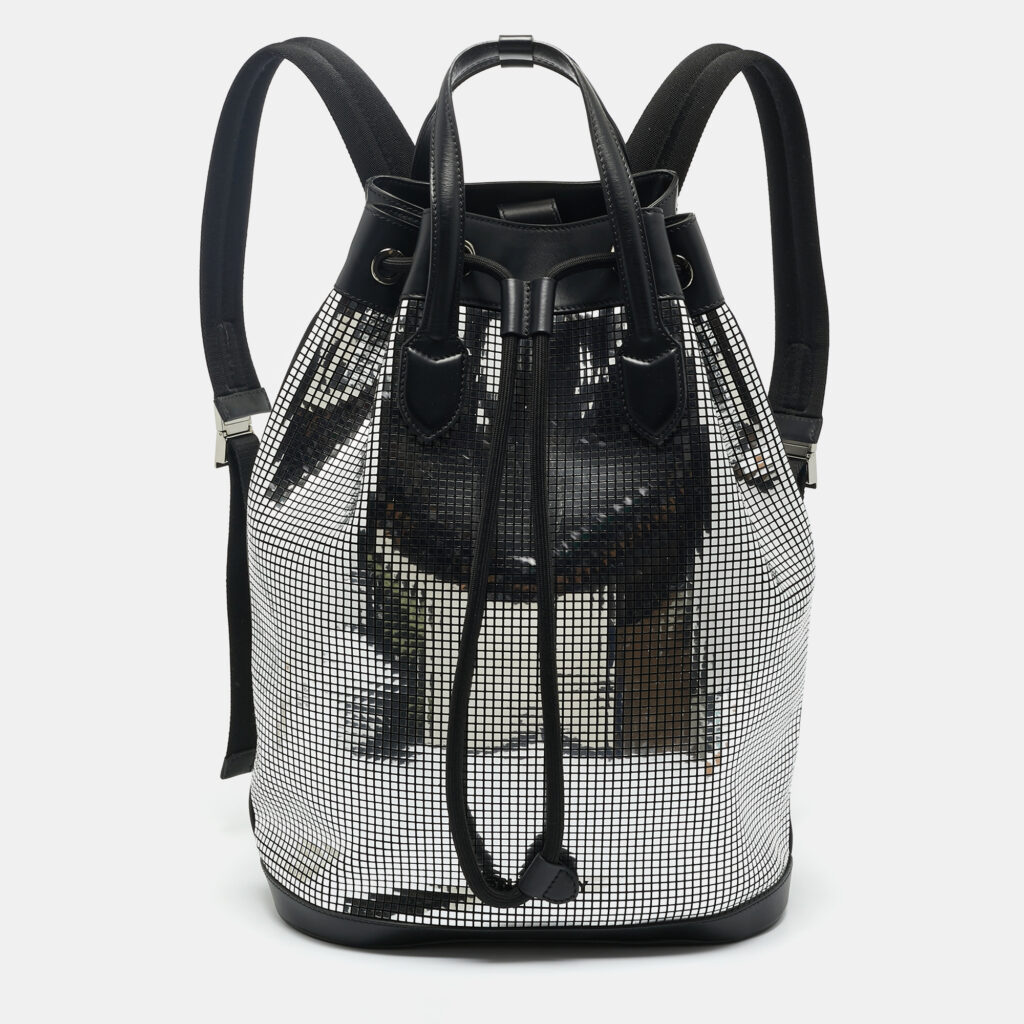 luxury-men-burberry-used-bags-p1220505-012.jpg Burberry Black/Silver Mirror Effect Suede and Leather Drawstring Backpack