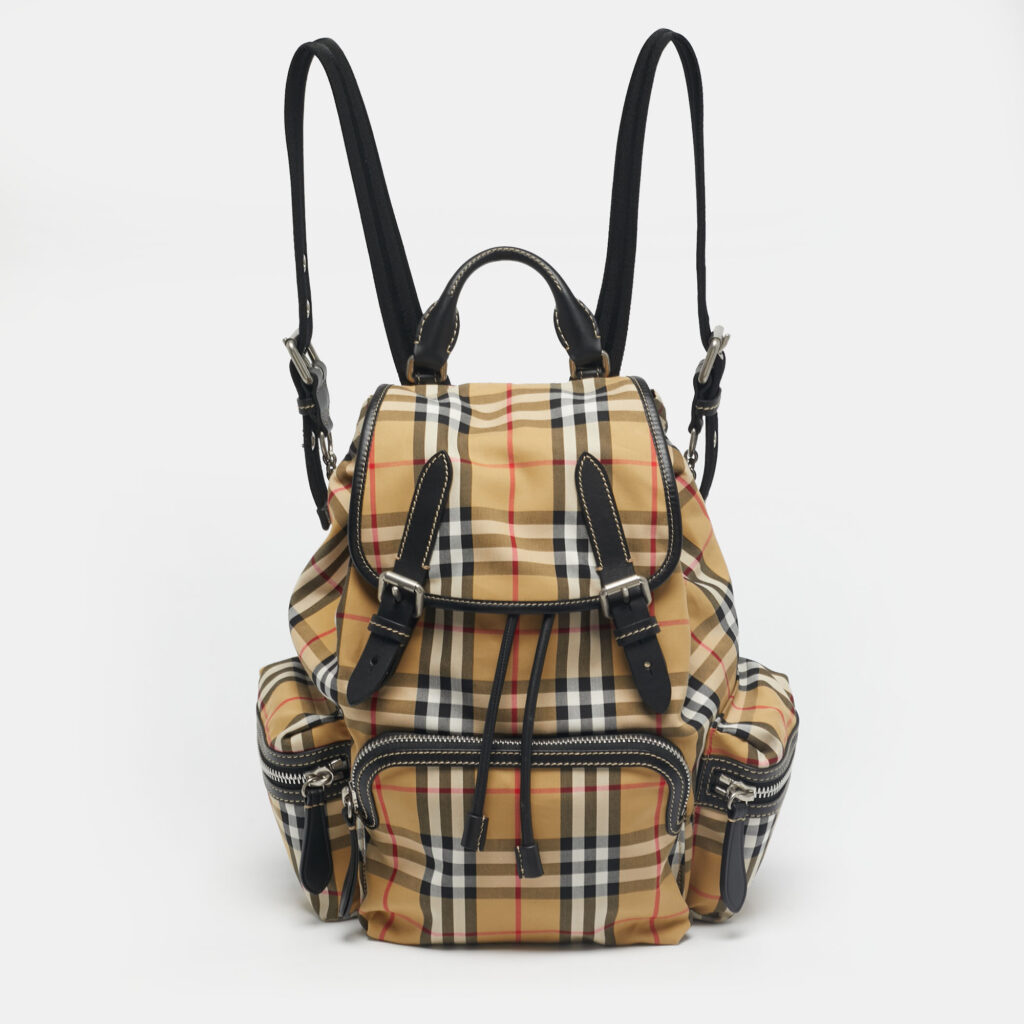 luxury-men-burberry-used-bags-p1234296-013.jpg Burberry Beige/Black House Check Fabric and Leather Rucksack Backpack
