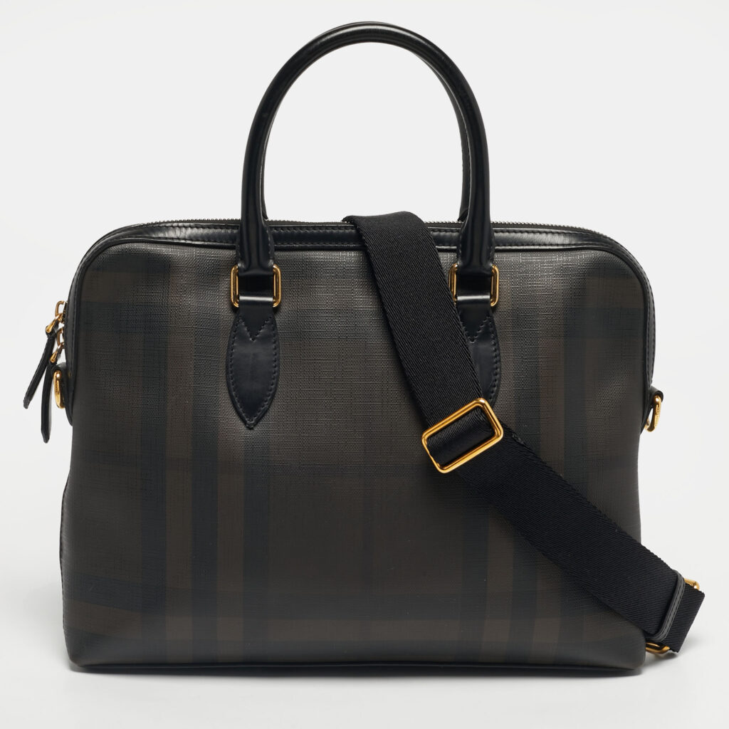 Burberry Brown/Black Smoked Check Coated Canvas and Leather The Barrow Briefcase Burberry Brown/Black Smoked Check Coated Canvas and Leather The Barrow Briefcase