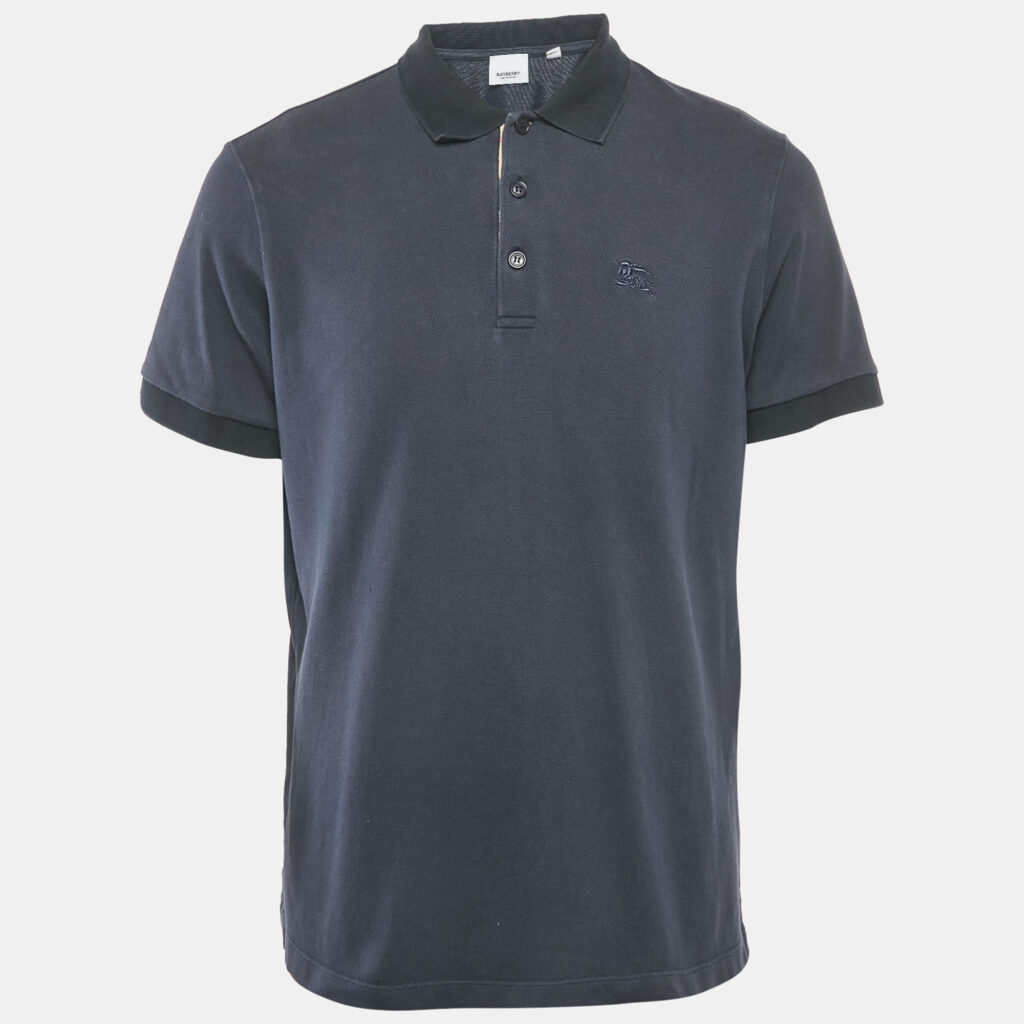 Burberry Navy Blue Logo Embroidery Cotton Pique Polo T-Shirt L