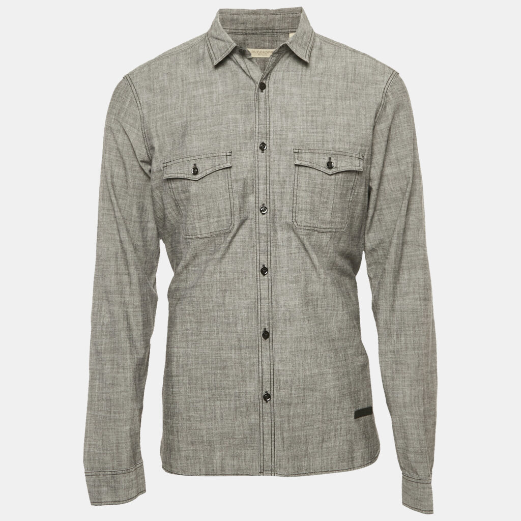 Burberry Grey Chambray Long Sleeve Shirt L Burberry Grey Chambray Long Sleeve Shirt L