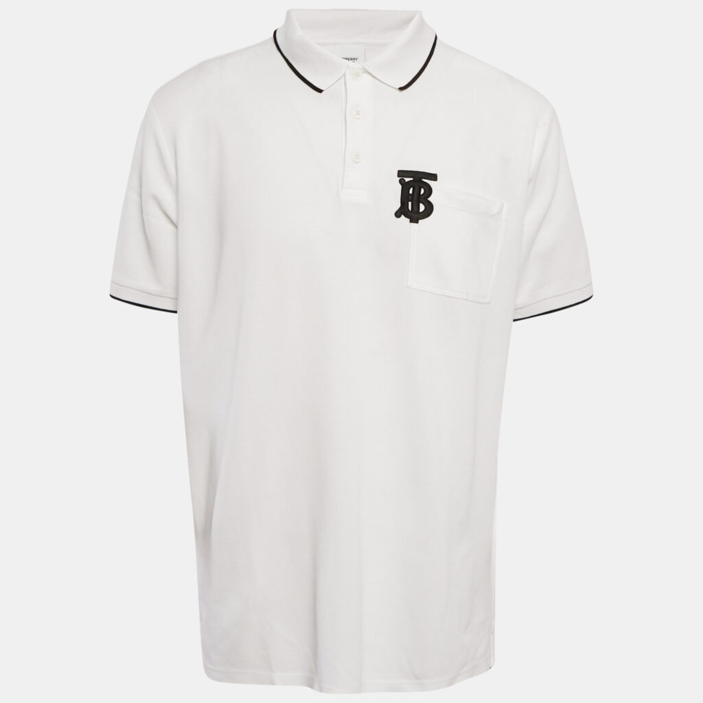 Burberry White Cotton TB Monogram Pique Polo T-Shirt L Burberry White Cotton TB Monogram Pique Polo T-Shirt L