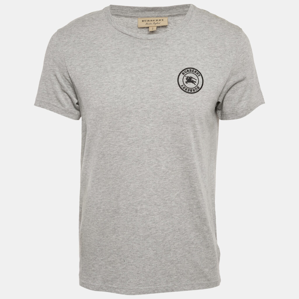 Burberry Grey Melange Embroidered Jersey Crewneck T-Shirt S