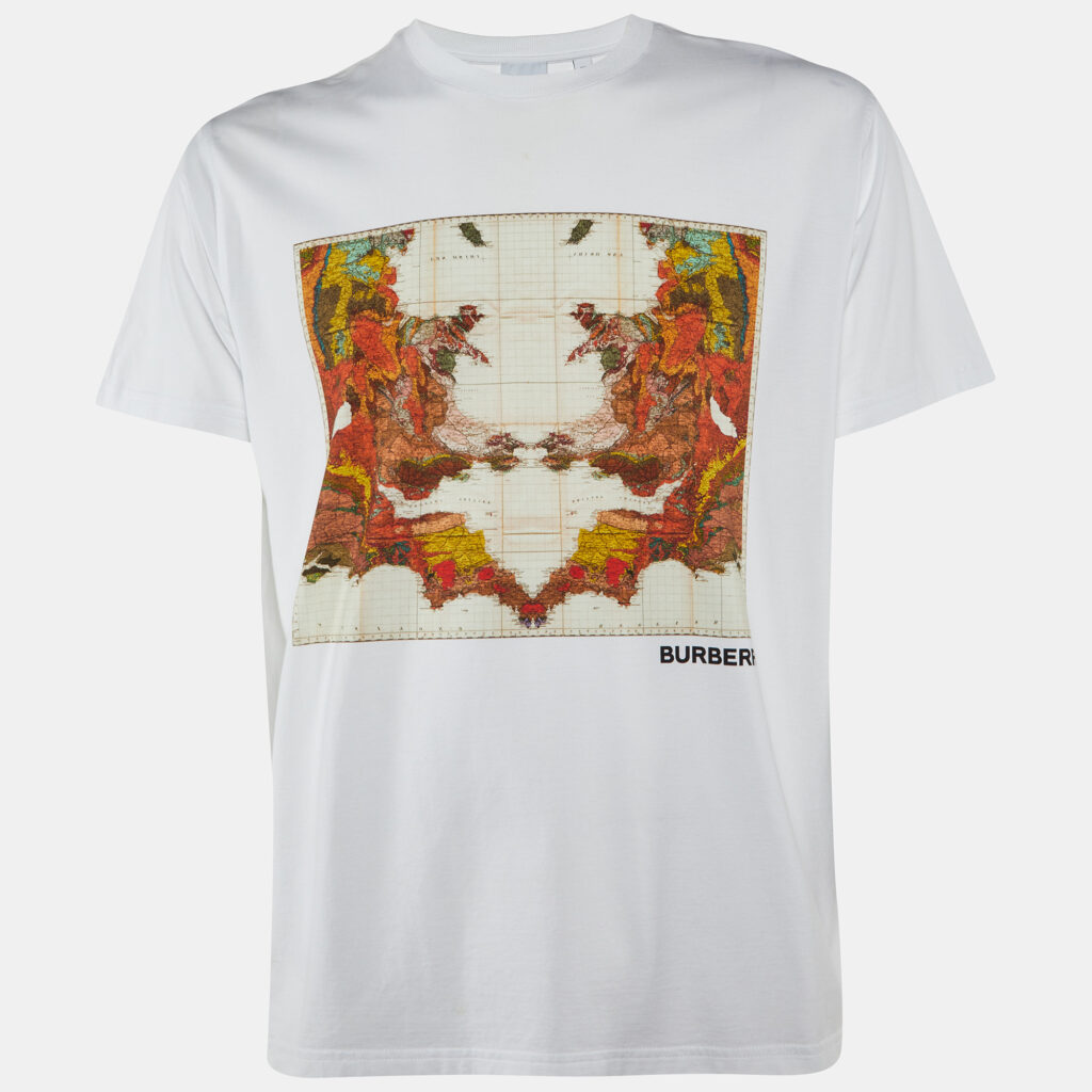 Burberry White Varvey Map Print Cotton Crew Neck T-Shirt XS Burberry White Varvey Map Print Cotton Crew Neck T-Shirt XS