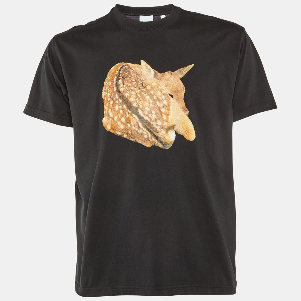 Burberry London Black Animal Print Cotton Crew Neck T-Shirt XS