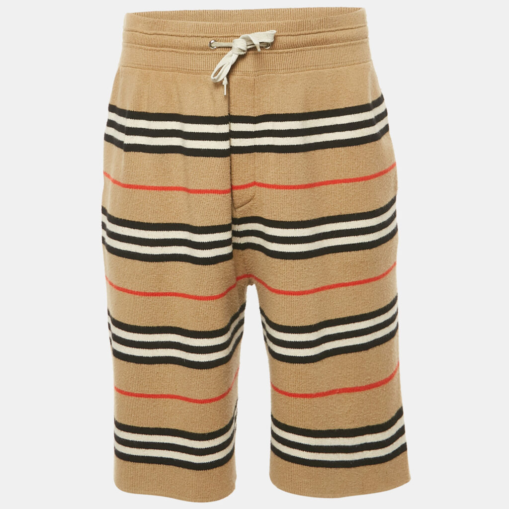 Burberry Beige Striped Wool Kenton Shorts S