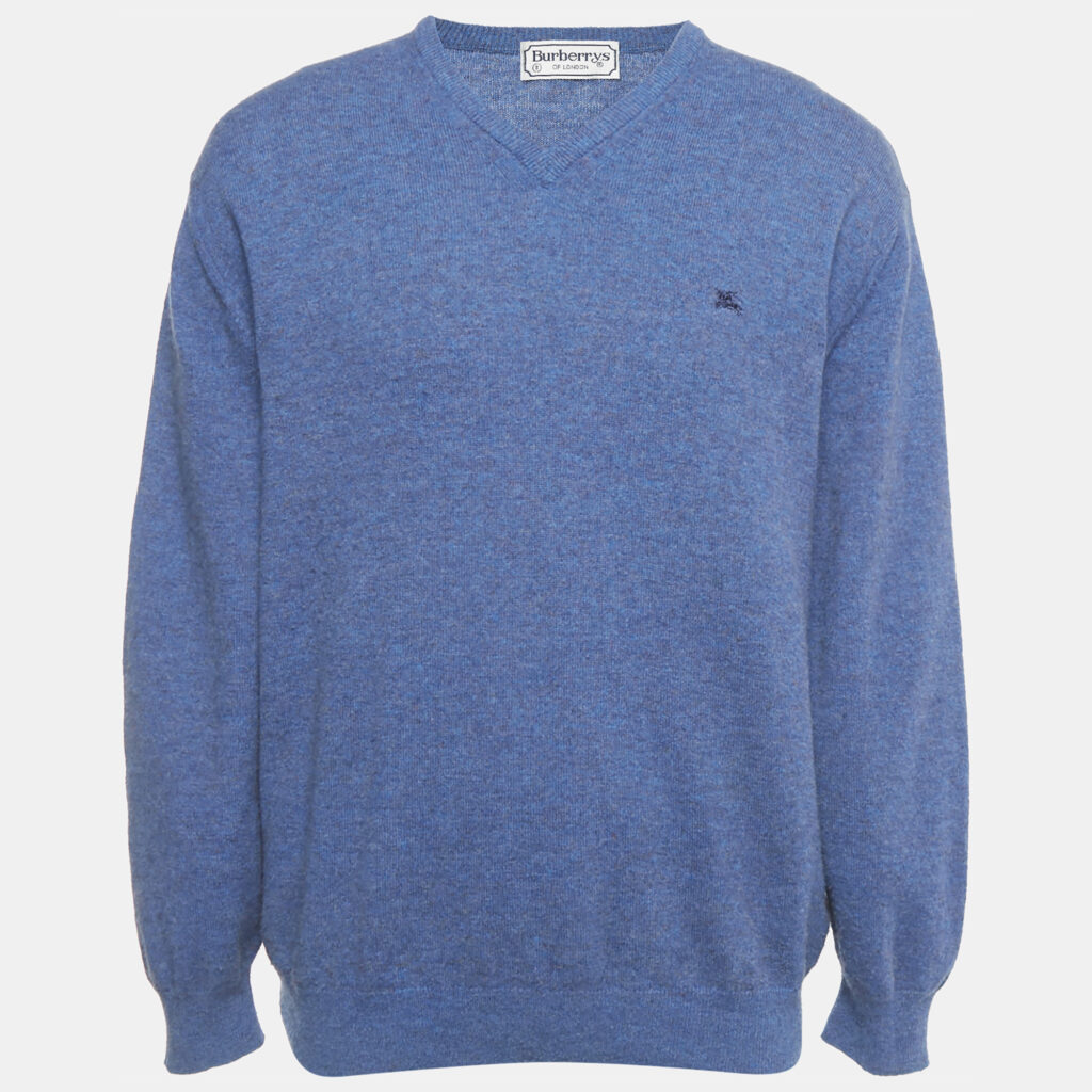 Burberry Blue Wool Knit V-Neck Sweater XL Burberry Blue Wool Knit V-Neck Sweater XL