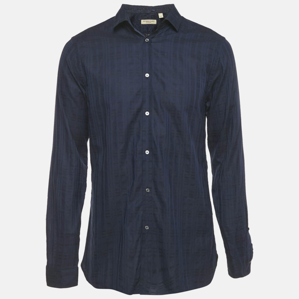 Burberry Navy Blue Checks Cotton Tailored Shirt L Burberry Navy Blue Checks Cotton Tailored Shirt L