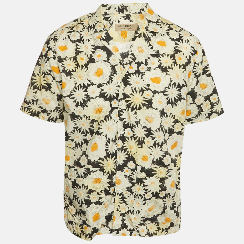 Burberry Black/Cream Floral Print Cotton Short Sleeve Shirt XL Burberry Black/Cream Floral Print Cotton Short Sleeve Shirt XL