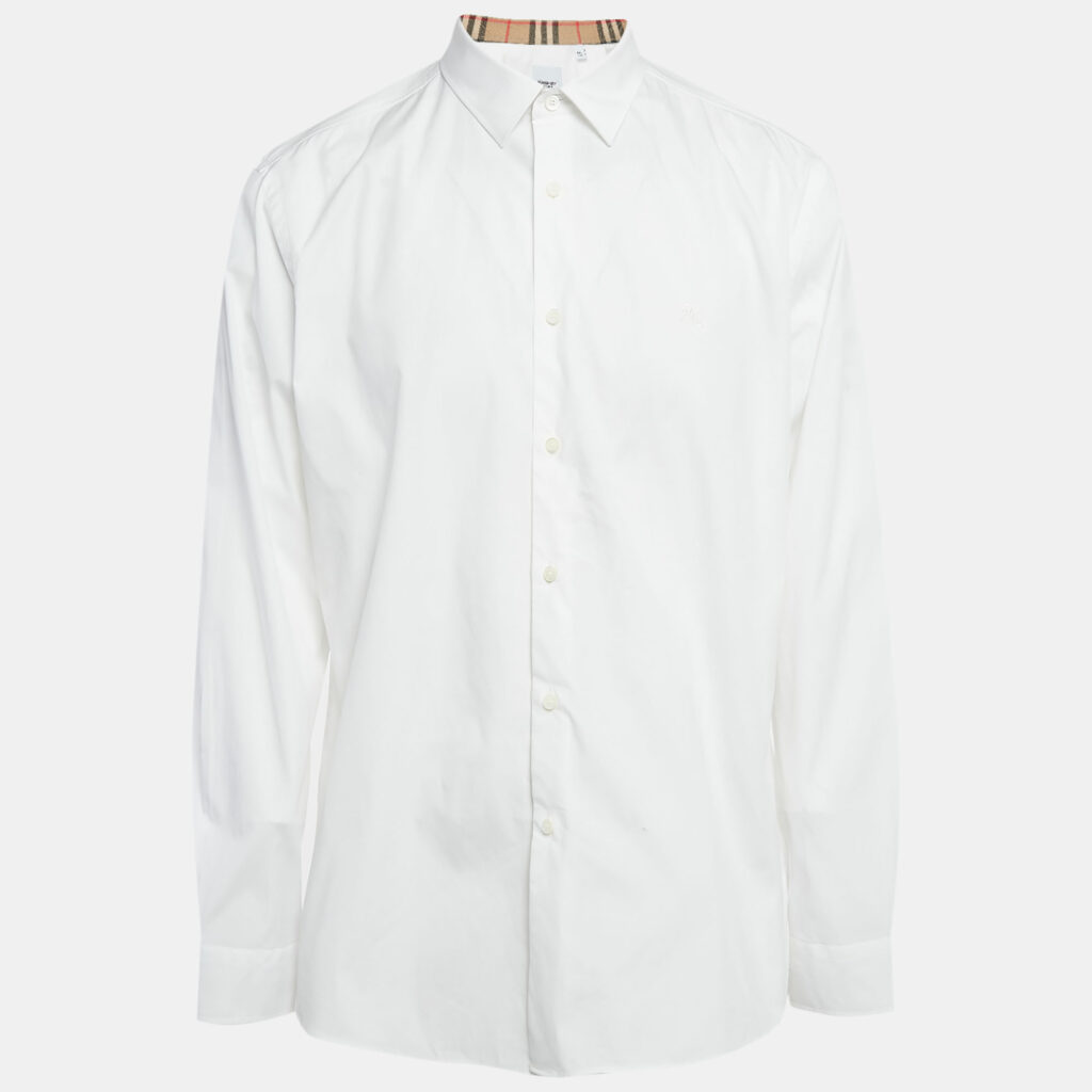 Burberry White Cotton Vintage Check Detail Shirt XXL Burberry White Cotton Vintage Check Detail Shirt XXL
